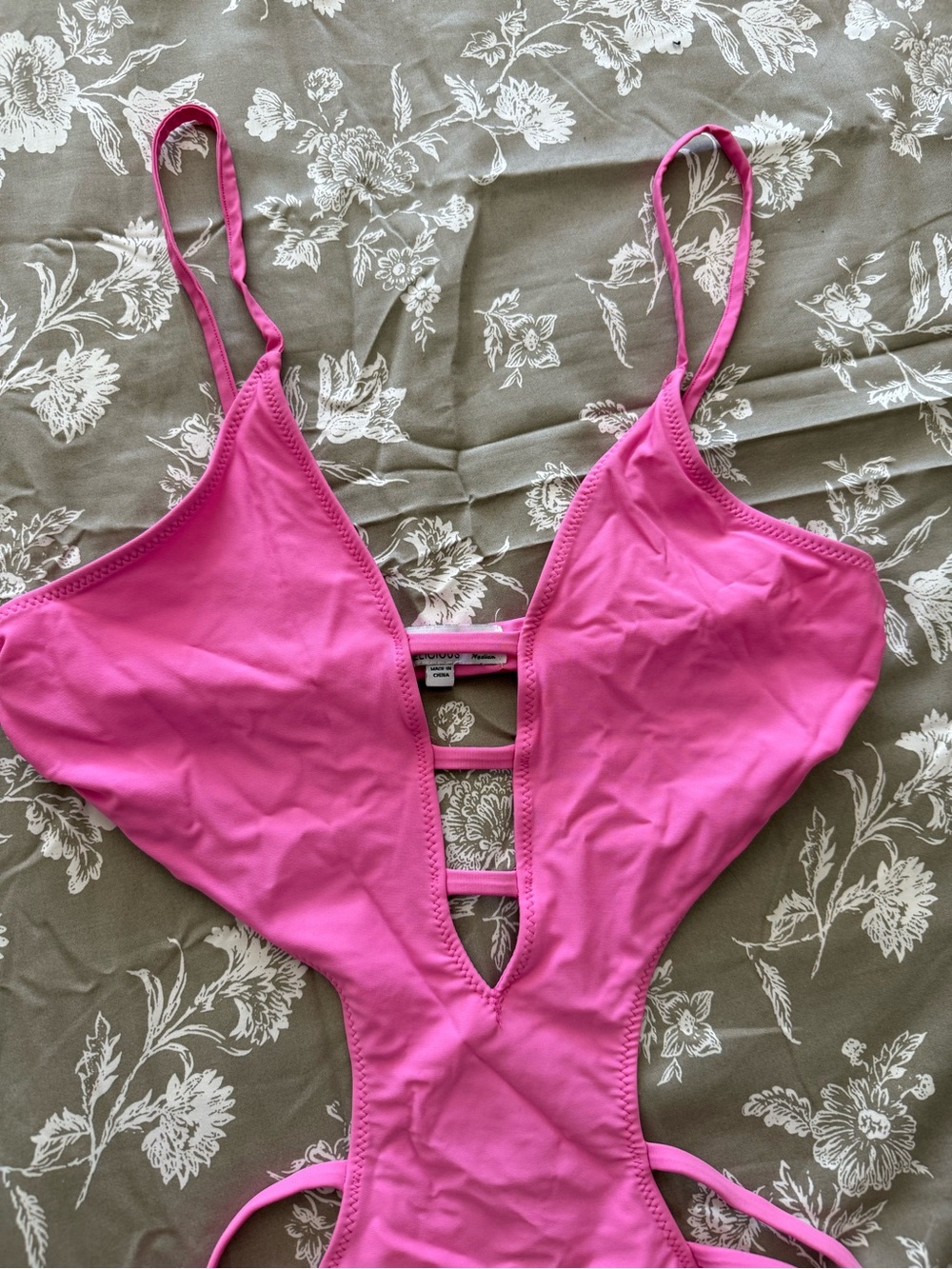 Strappy Pink Cutout One-Piece Swimwear - Picture 2 of 6